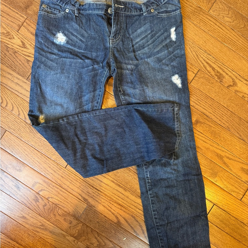 Liz Lange Women’s Maternity Relaxed Fit Distressed Denim Jeans